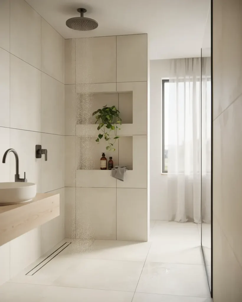 badrumsrenovering med golvv rme takdusch och nischhyllor i margretelund kersberga