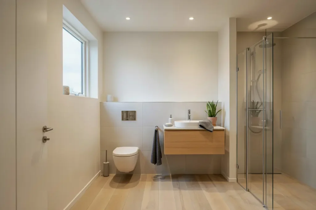 badrumsrenovering med v ggmonterad wc och inf lld belysning i margretelund kersberga