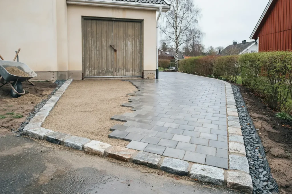 garageuppfart som h ller ver tid v lj r tt marksten underarbete och dr nering